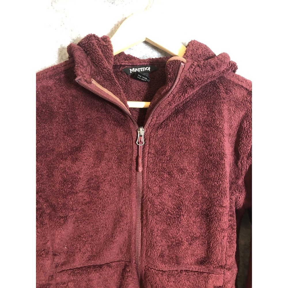 Marmot Jacket Womens Small Maroon Red Fleece Full Zip Hood Ski Outdoors Hiking